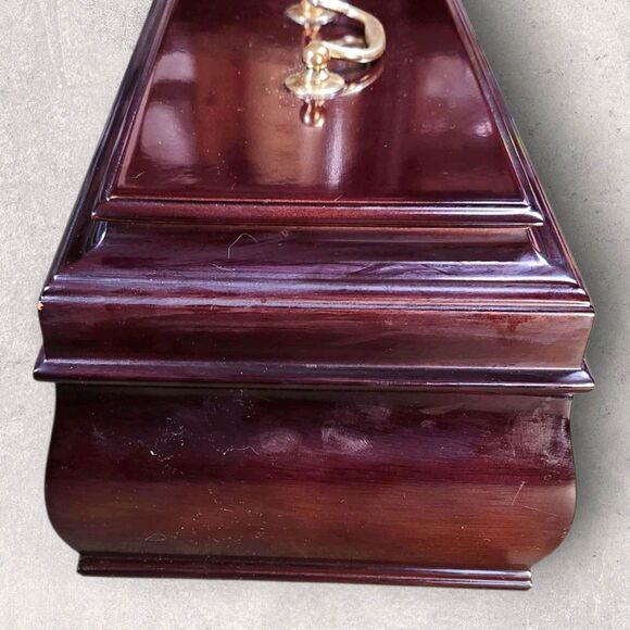 Vintage Bombay Company Mahogany Jewelry Box Red Velvet Lined w/ 2 Keys Large - Picture 12 of 16